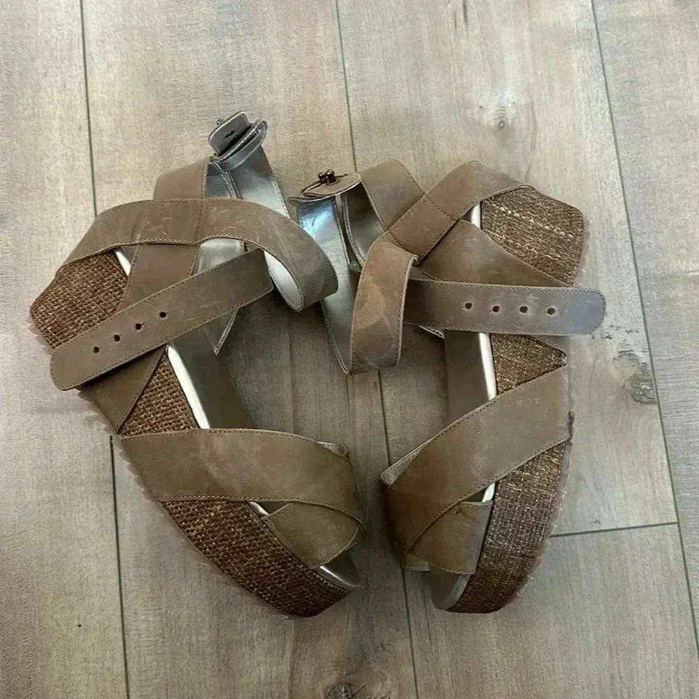 JoyFolie Expresso Odette Leather Sandals Wedge Sz 8.5